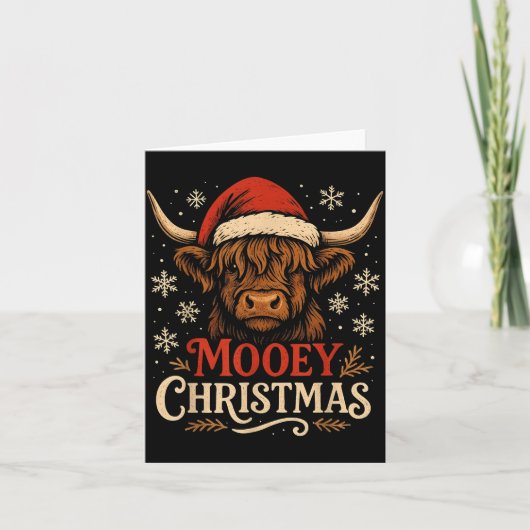 Mooey Christmas Highland Cow Funny Santa Hat Desig Kaart (Voorkant)