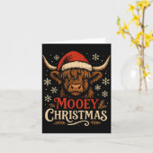 Mooey Christmas Highland Cow Funny Santa Hat Desig Kaart (Gele Bloem)