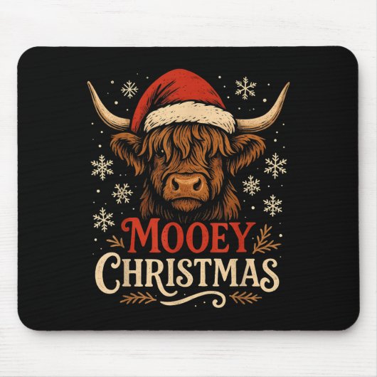 Mooey Christmas Highland Cow Funny Santa Hat Desig Muismat (Voorkant)