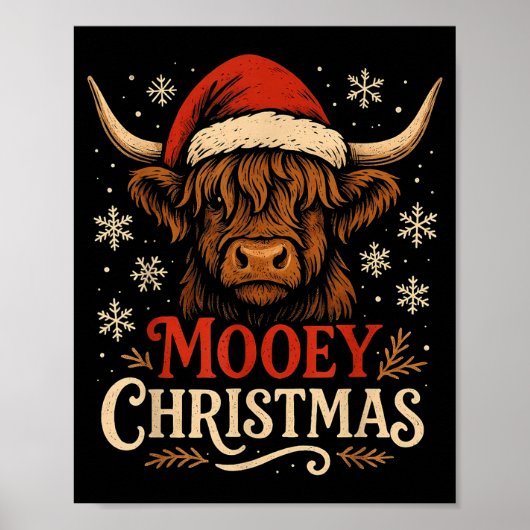Mooey Christmas Highland Cow Funny Santa Hat Desig Poster (Voorkant)