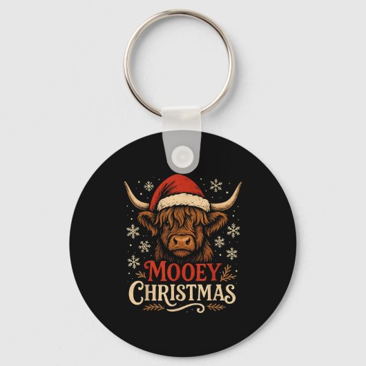 Mooey Christmas Highland Cow Funny Santa Hat Desig Sleutelhanger (Voorkant)