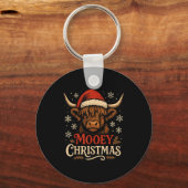 Mooey Christmas Highland Cow Funny Santa Hat Desig Sleutelhanger (Voorkant)