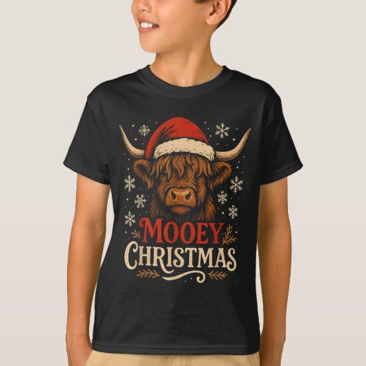 Mooey Christmas Highland Cow Funny Santa Hat Desig T-shirt (Voorkant)