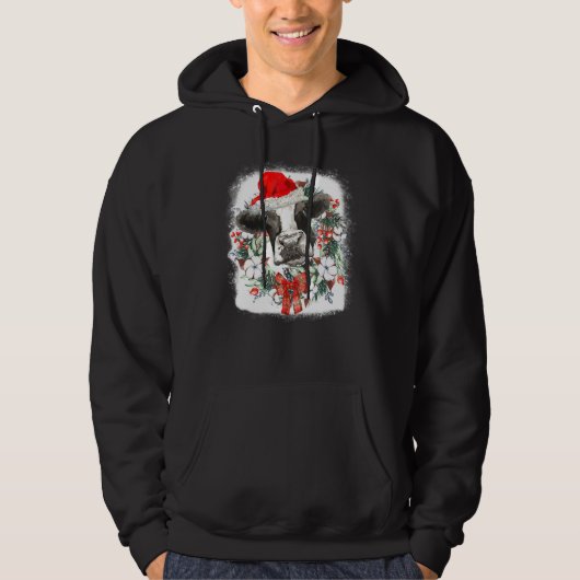 Mooey Christmas  Highland Cow Xmas Light Santa Hat Hoodie (Voorkant)