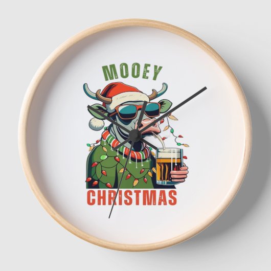 Mooey Christmas Highland Koe Light Santa Hat T-Shi (Voorkant)
