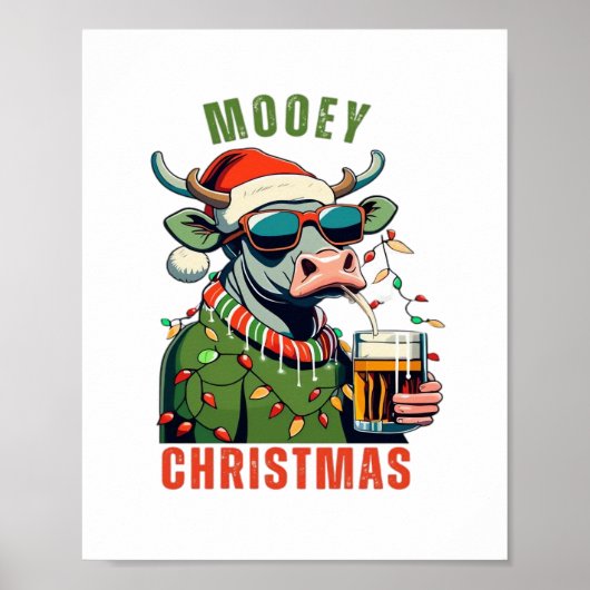 Mooey Christmas Highland Koe Light Santa Hat T-Shi Poster (Voorkant)