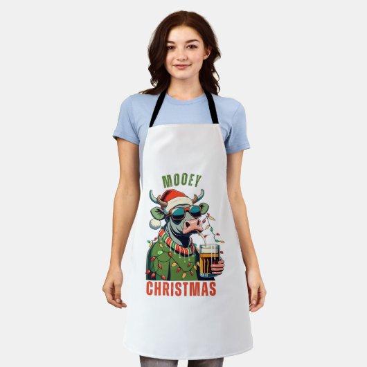 Mooey Christmas Highland Koe Light Santa Hat T-Shi Schort (Gedragen)