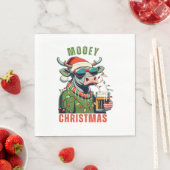 Mooey Christmas Highland Koe Light Santa Hat T-Shi Servet (Insitu)