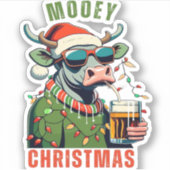 Mooey Christmas Highland Koe Light Santa Hat T-Shi Sticker (Voorkant)