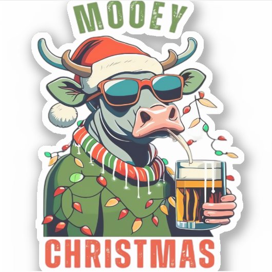 Mooey Christmas Highland Koe Light Santa Hat T-Shi Sticker (Voorkant)