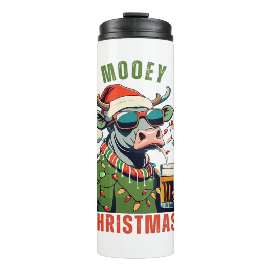 Mooey Christmas Highland Koe Light Santa Hat T-Shi Thermosbeker (Voorkant)