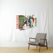 Mooey Christmas Highland Koe Light Santa Hat T-Shi Wandkleed (In Situ (horizontaal))