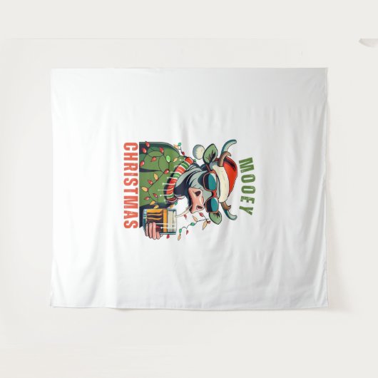 Mooey Christmas Highland Koe Light Santa Hat T-Shi Wandkleed (Voorkant (horizontaal))