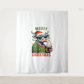 Mooey Christmas Highland Koe Light Santa Hat T-Shi Wandkleed