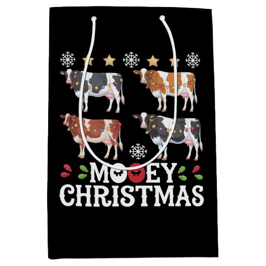Mooey Christmas Koe Lover Holiday Boerderij Farmer Medium Cadeauzakje (Voorkant)