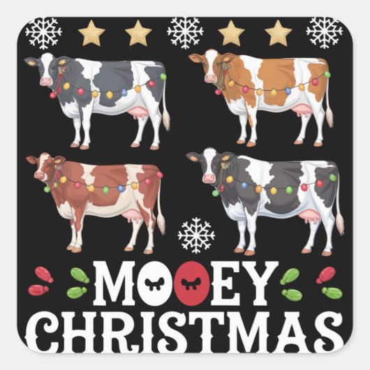 Mooey Christmas Koe Lover Holiday Boerderij Farmer Vierkante Sticker (Voorkant)