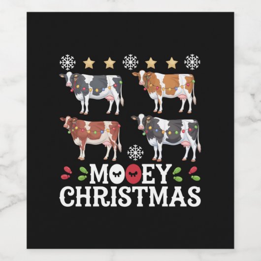 Mooey Christmas Koe Lover Holiday Boerderij Farmer Wijn Etiket (Enkel label)