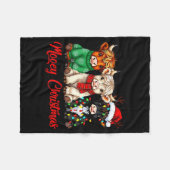 Mooey Christmas Lights Santa Hat Xmas Highland Cow Fleece Deken (Voorkant (Horizontaal))