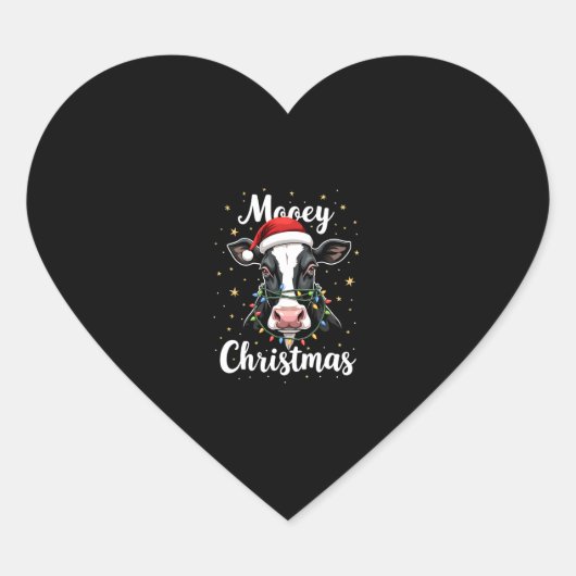 Mooey Christmas Santa Christmas Lights Cow Lovers  Hart Sticker (Voorkant)