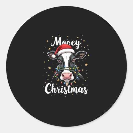 Mooey Christmas Santa Christmas Lights Cow Lovers  Ronde Sticker (Voorkant)