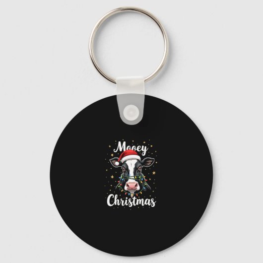 Mooey Christmas Santa Christmas Lights Cow Lovers Sleutelhanger (Voorkant)