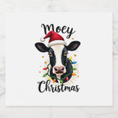 Mooey Christmas Santa Christmas Lights Cow Lovers  Sparkling Wijnetiket (Enkel label)