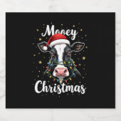 Mooey Christmas Santa Christmas Lights Cow Lovers Sparkling Wijnetiket (Enkel label)