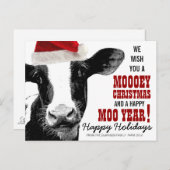 MOOey Christmas Santa Hat Koe Feestdagenkaart (Voorkant / Achterkant)