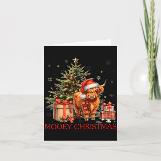 Mooey Christmas Santa Highland Cow Santa Xmas Tree Kaart (Voorkant)