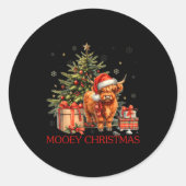 Mooey Christmas Santa Highland Cow Santa Xmas Tree Ronde Sticker (Voorkant)