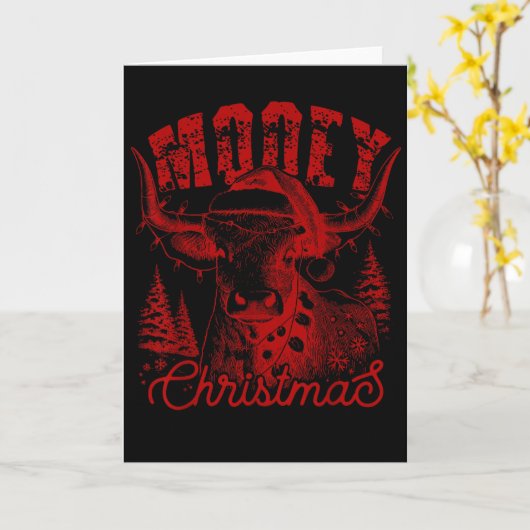 Mooey Christmas Western Heifer Highland Cow Santa Kaart (Gele Bloem)
