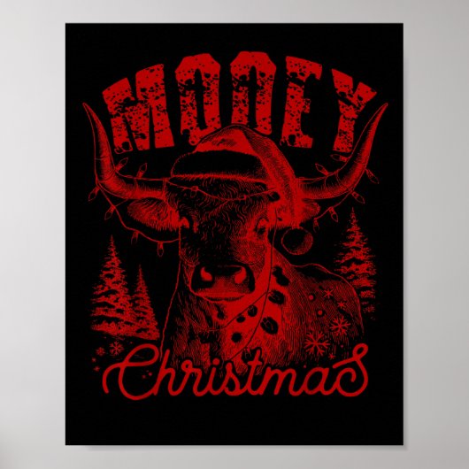 Mooey Christmas Western Heifer Highland Cow Santa  Poster (Voorkant)