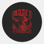 Mooey Christmas Western Heifer Highland Cow Santa  Ronde Sticker (Voorkant)