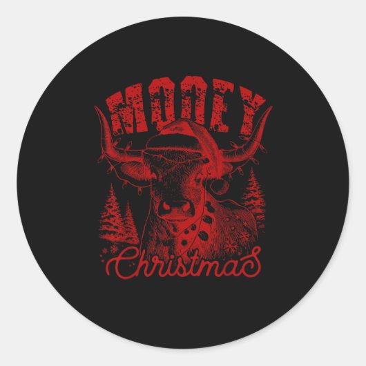 Mooey Christmas Western Heifer Highland Cow Santa  Ronde Sticker (Voorkant)