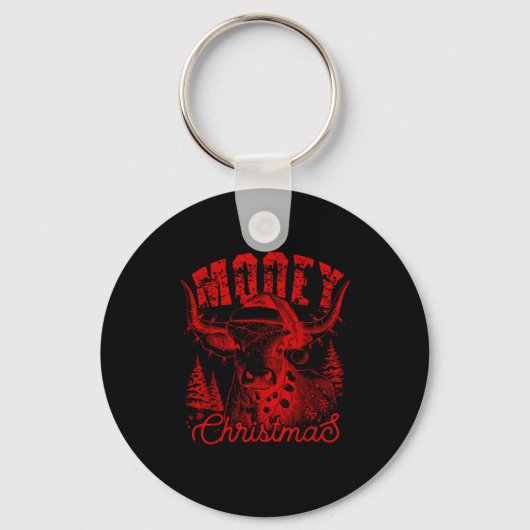 Mooey Christmas Western Heifer Highland Cow Santa  Sleutelhanger (Voorkant)