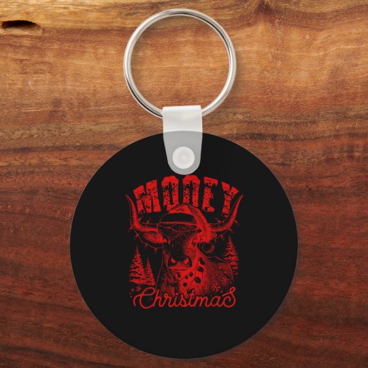 Mooey Christmas Western Heifer Highland Cow Santa  Sleutelhanger (Voorkant)