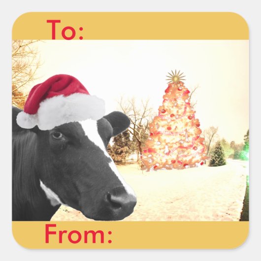 Mooey Christmas Winter Koe Santa Hat Gift Label (Voorkant)