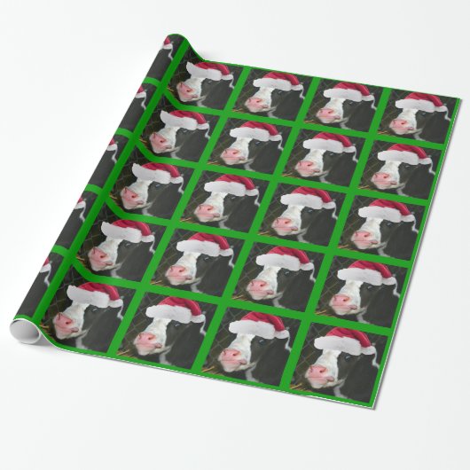 Mooey Cow Santa Hat Kerstmis Cadeaupapier (Uitgerold)