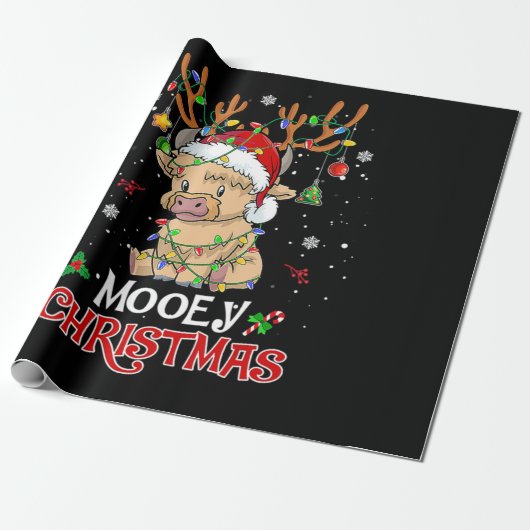 Mooey Highland Koe Kerstmis Cadeaupapier (Uitgerold)