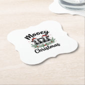 Mooey Kerst Koe Oude Gravure Shirt Ontwerp Kartonnen Onderzetters (Gekanteld)