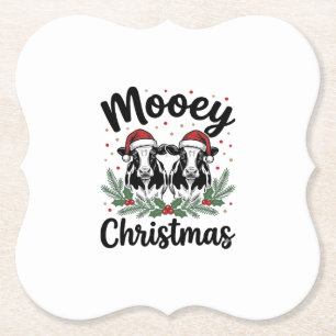 Mooey Kerst Koe Oude Gravure Shirt Ontwerp Kartonnen Onderzetters