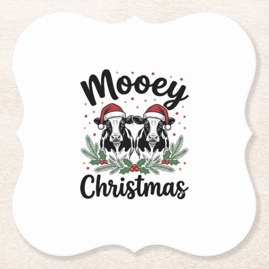 Mooey Kerst Koe Oude Gravure Shirt Ontwerp Kartonnen Onderzetters (Voorkant)