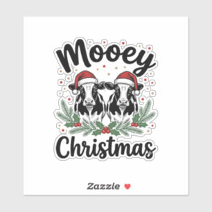 Mooey Kerst Koe Oude Gravure Shirt Ontwerp Sticker