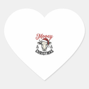 Mooey Kerst Koe Santa Hoed Vintage Gravure De Hart Sticker