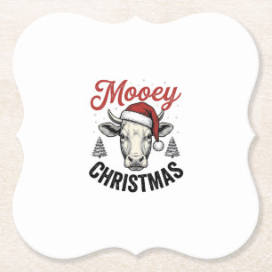 Mooey Kerst Koe Santa Hoed Vintage Gravure De Kartonnen Onderzetters