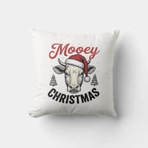 Mooey Kerst Koe Santa Hoed Vintage Gravure De Kussen