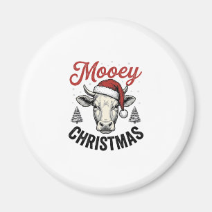 Mooey Kerst Koe Santa Hoed Vintage Gravure De Magneet