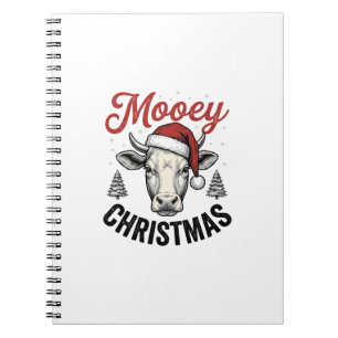 Mooey Kerst Koe Santa Hoed Vintage Gravure De Notitieboek