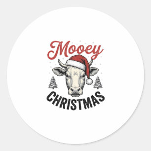 Mooey Kerst Koe Santa Hoed Vintage Gravure De Ronde Sticker