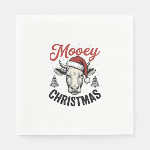 Mooey Kerst Koe Santa Hoed Vintage Gravure De Servet